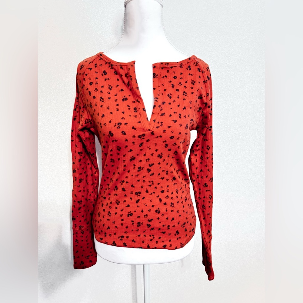 Free People Red Floral Long Sleeve Top